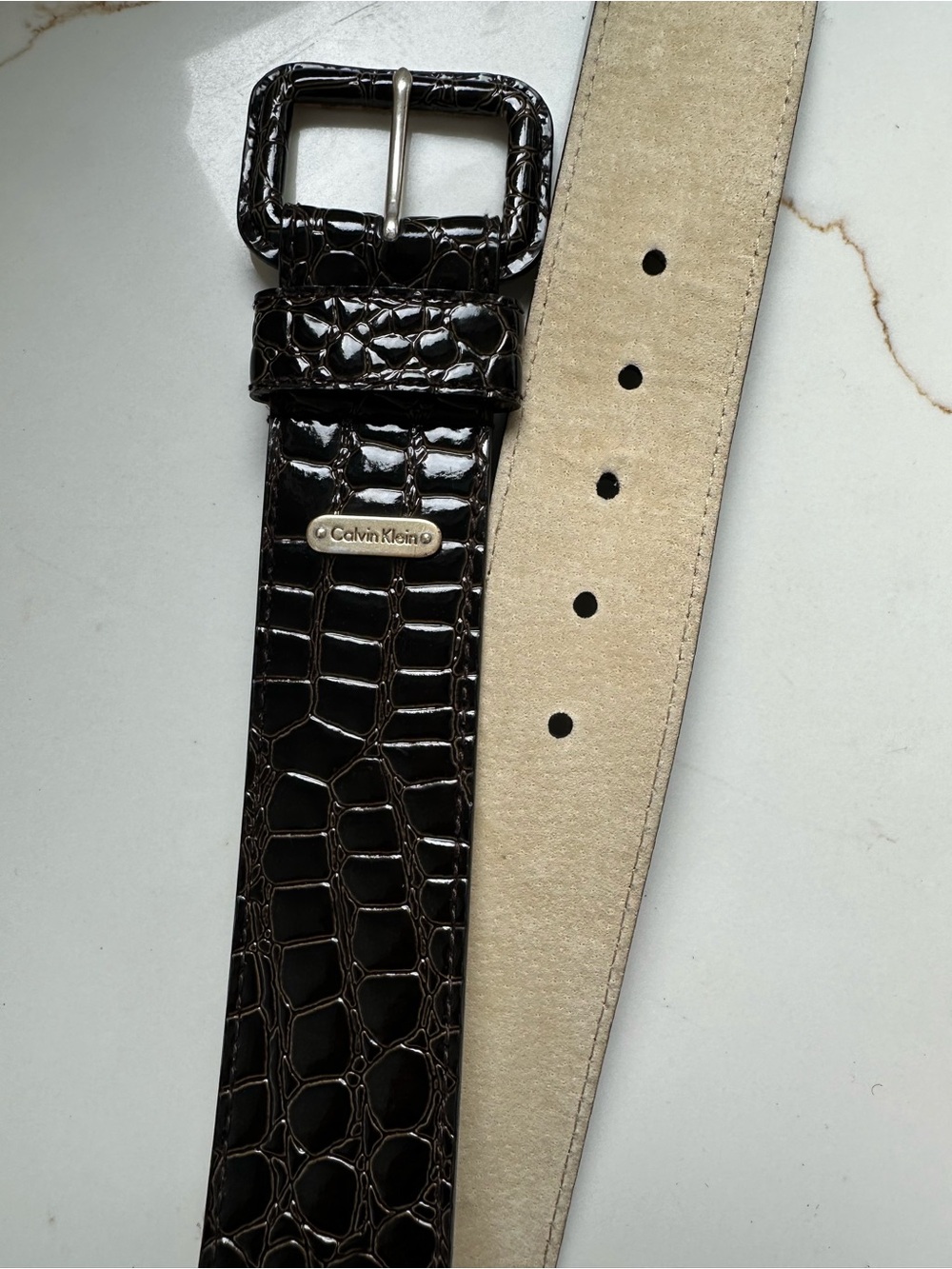 Calvin Klein Croc Embossed Leather Lined Belt Size Small